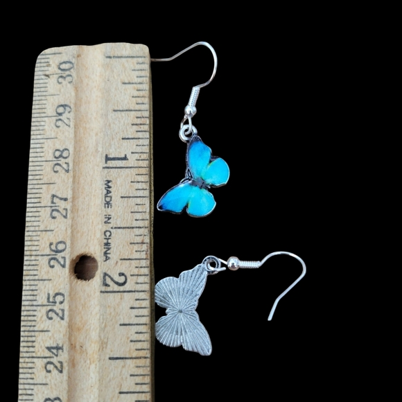 Turquoise Blue Butterfly Earrings Butterflies - Picture 2 of 2